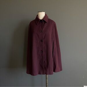 Helene Berman Wool Cashmere Burgundy Swing Coat Minimal Quiet Luxury Cape Cozy
